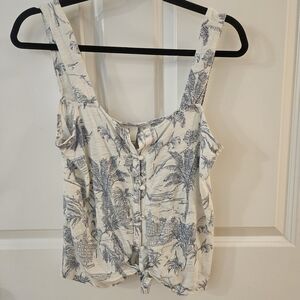 Joie Cream and Blue Palm Print Blouse